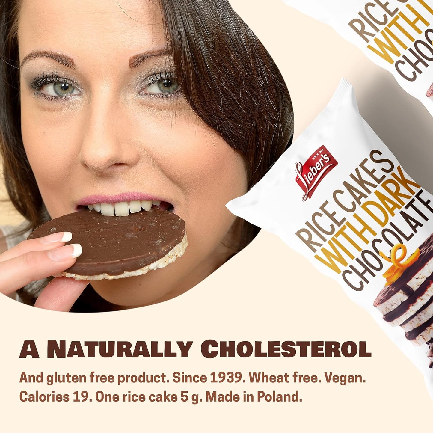 LIEBERS Dark Chocolate Rice Cakes, Kosher Certified Dairy Free, Gluten Free Snack (Dark Chocolate) Pack Of 3