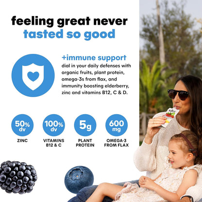 Noka Superfood Fruit Smoothie Pouches, Super Berry with Immune Support, Healthy Snacks with Elderberry, Flax Seed, Plant Protein, and Prebiotic Fiber, Gluten Free and Vegan, 4.22 oz, 12 Count