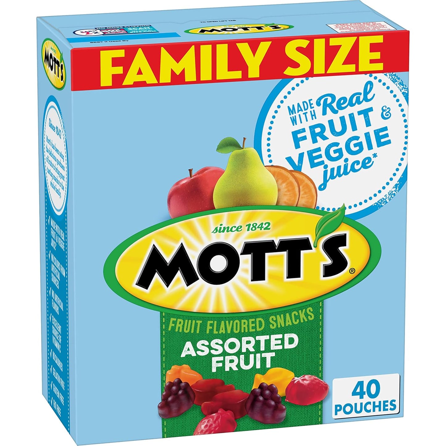 Mott's Fruit Flavored Snacks, Assorted Fruit, Family Pack, Gluten Free, 40 ct