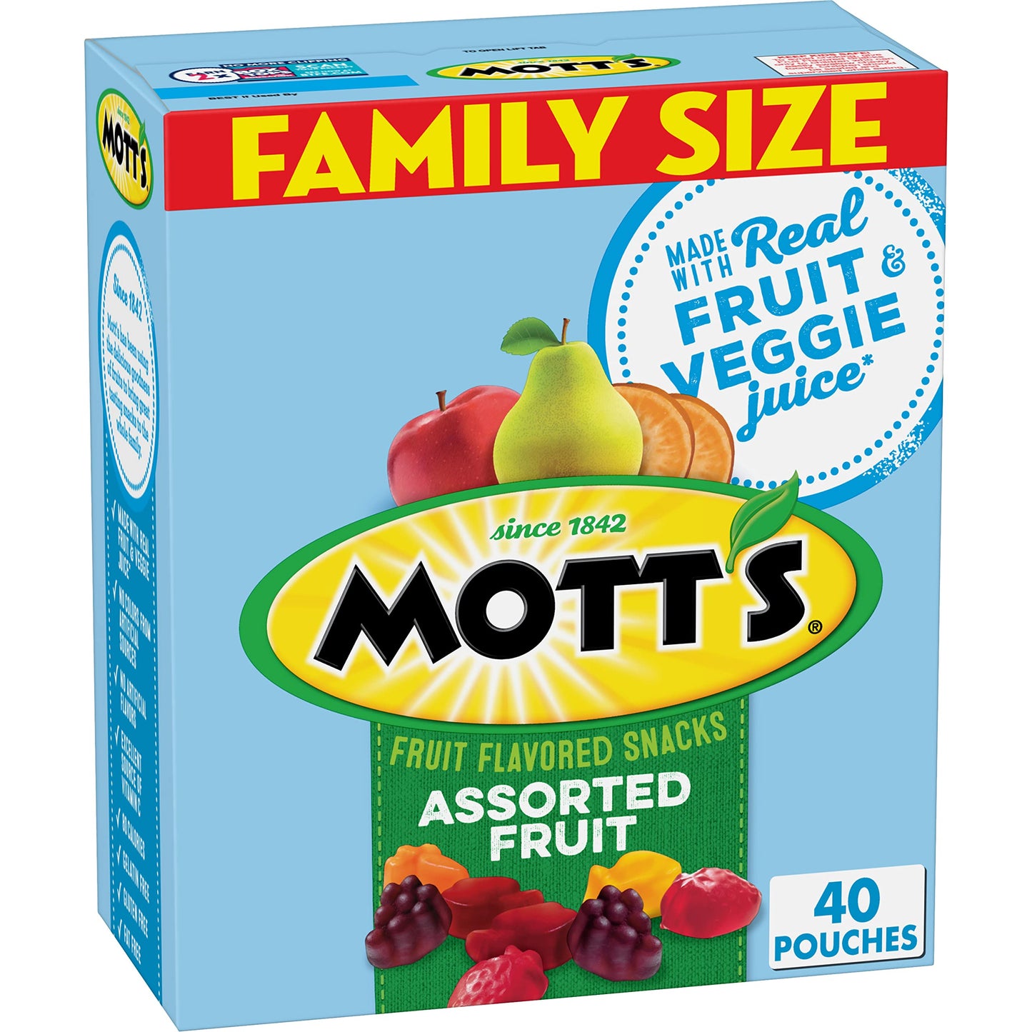 Mott's Fruit Flavored Snacks, Assorted Fruit, Family Pack, Gluten Free, 40 ct