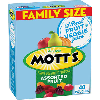 Mott's Fruit Flavored Snacks, Assorted Fruit, Family Pack, Gluten Free, 40 ct