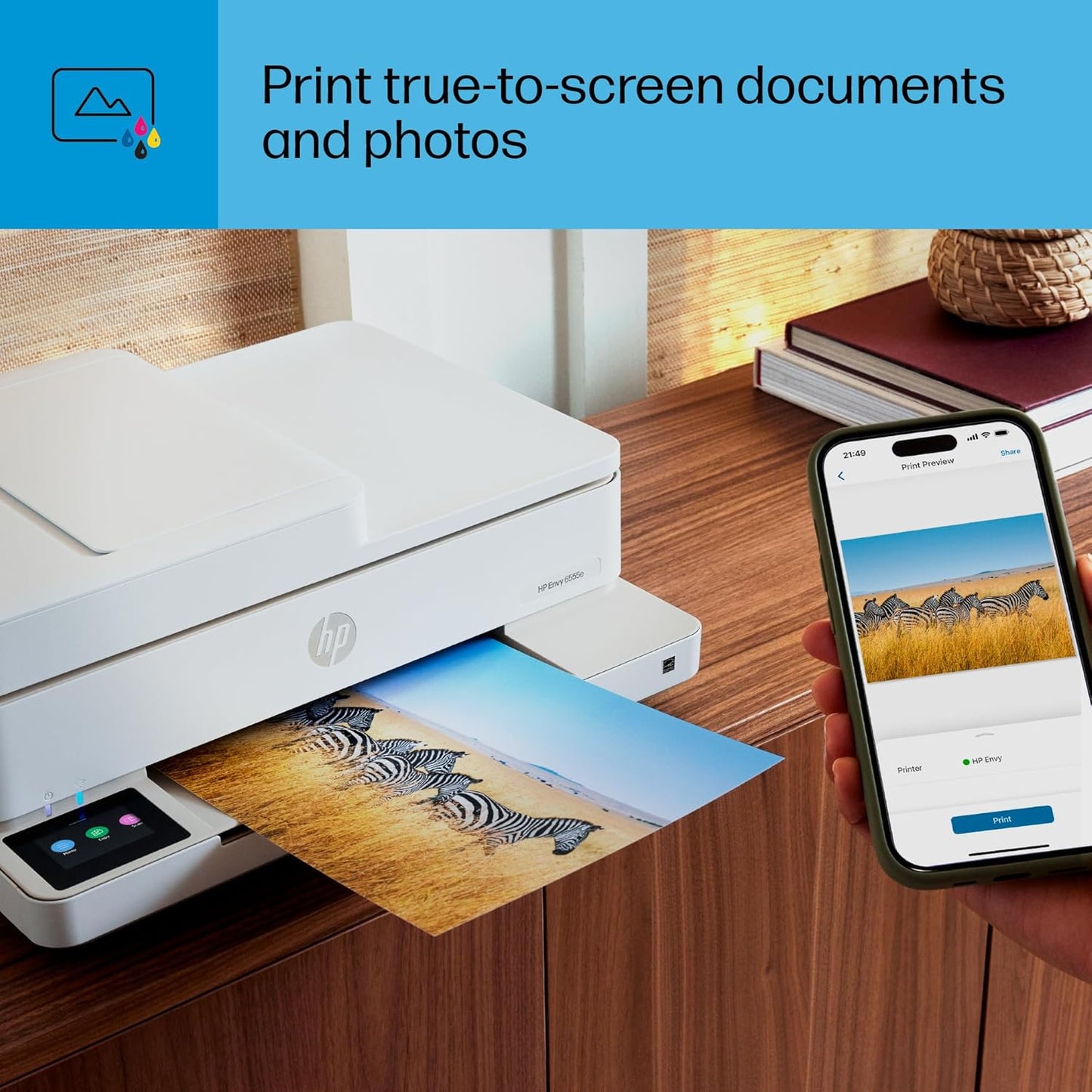 HP Envy 6555e Wireless All-in-One Color Inkjet Printer, Print, scan, Copy, Duplex Printing Best-for-Home, 3 Months of Ink Included (714N5A)