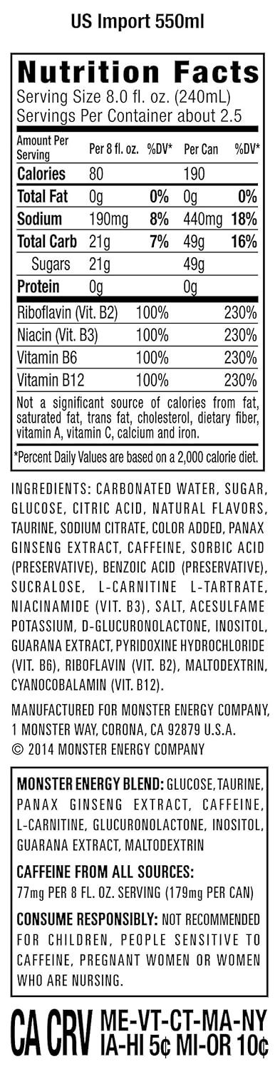 Monster Energy Energy Drink Import, 18.6 Ounce (Pack of 12)