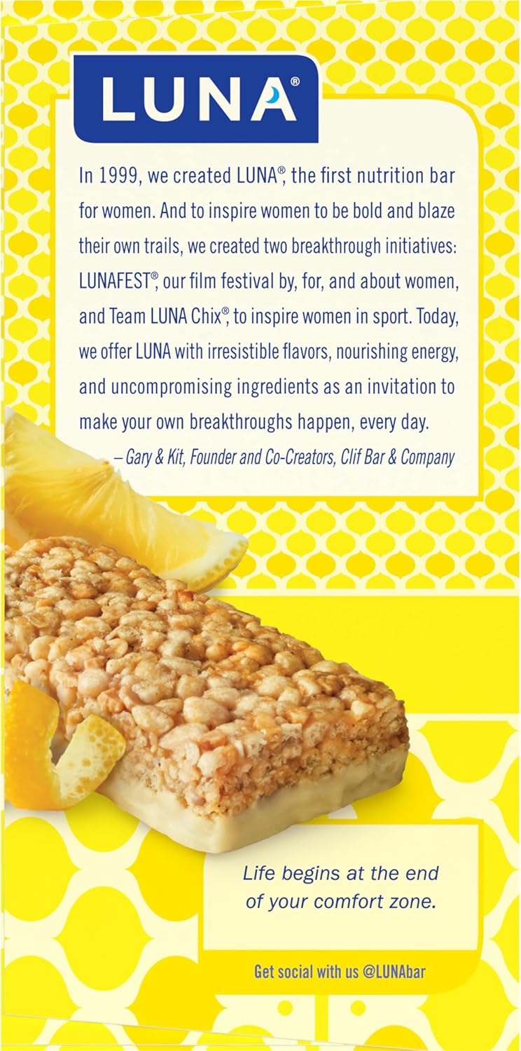 LUNA Bar - LemonZest Flavor - Gluten-Free - Non-GMO - 7-9g Protein - Made with Organic Oats - Low Glycemic - Whole Nutrition Snack Bars - 1.69 oz. (12 Pack)