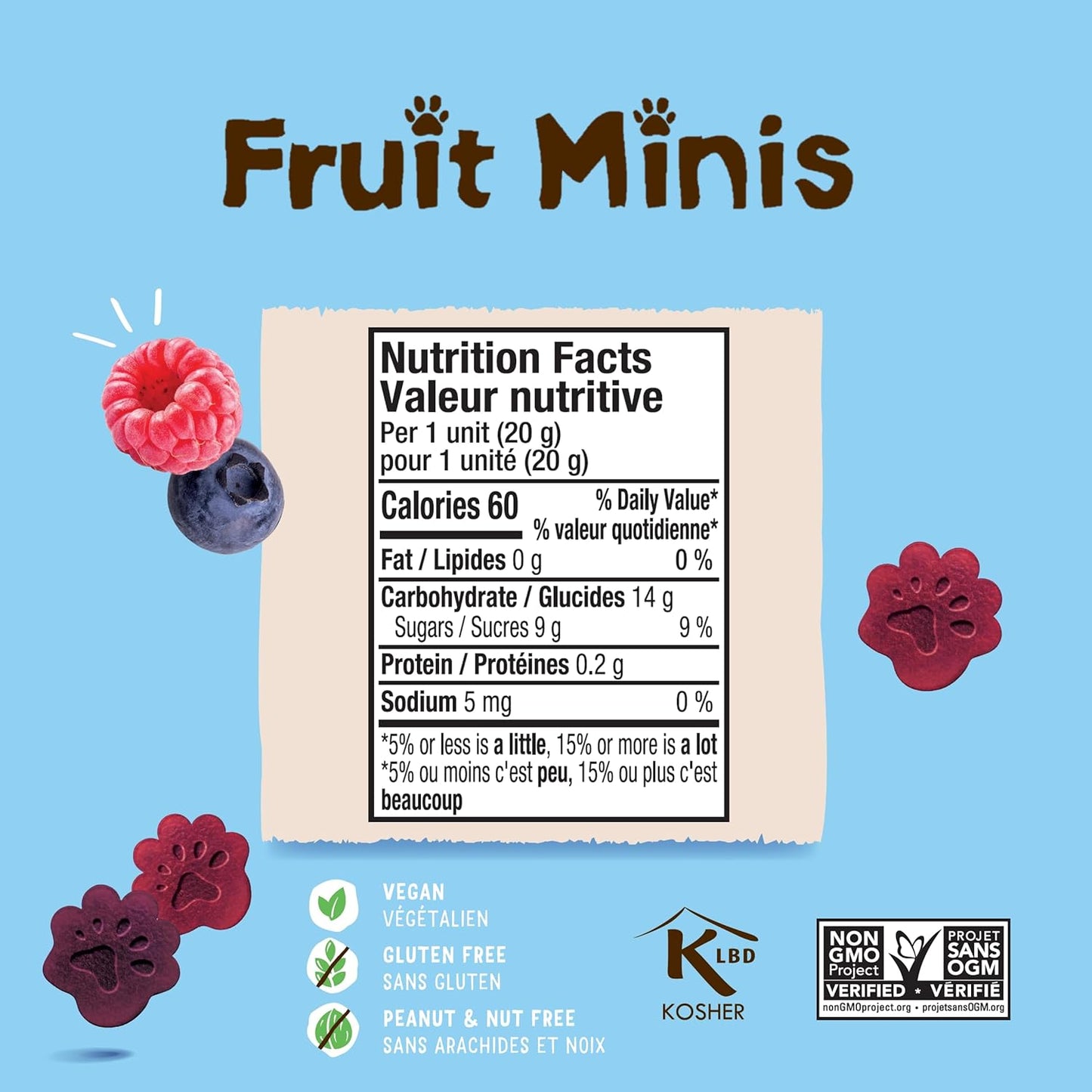 BEAR Real Fruit Snack Minis, Raspberry/Blueberry, No added Sugar, All Natural, Bite Sized Snacks for Kids, Non GMO, Gluten Free, Vegan, 0.7 Oz (Pack of 18)