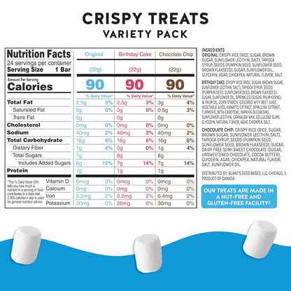 Blake’s Seed Based Crispy Treats – Variety Pack (24 Count), Vegan, Gluten Free, Nut Free & Dairy Free, Healthy Snacks for Kids or Adults, School Safe, Low Calorie Organic Soy Free Snack