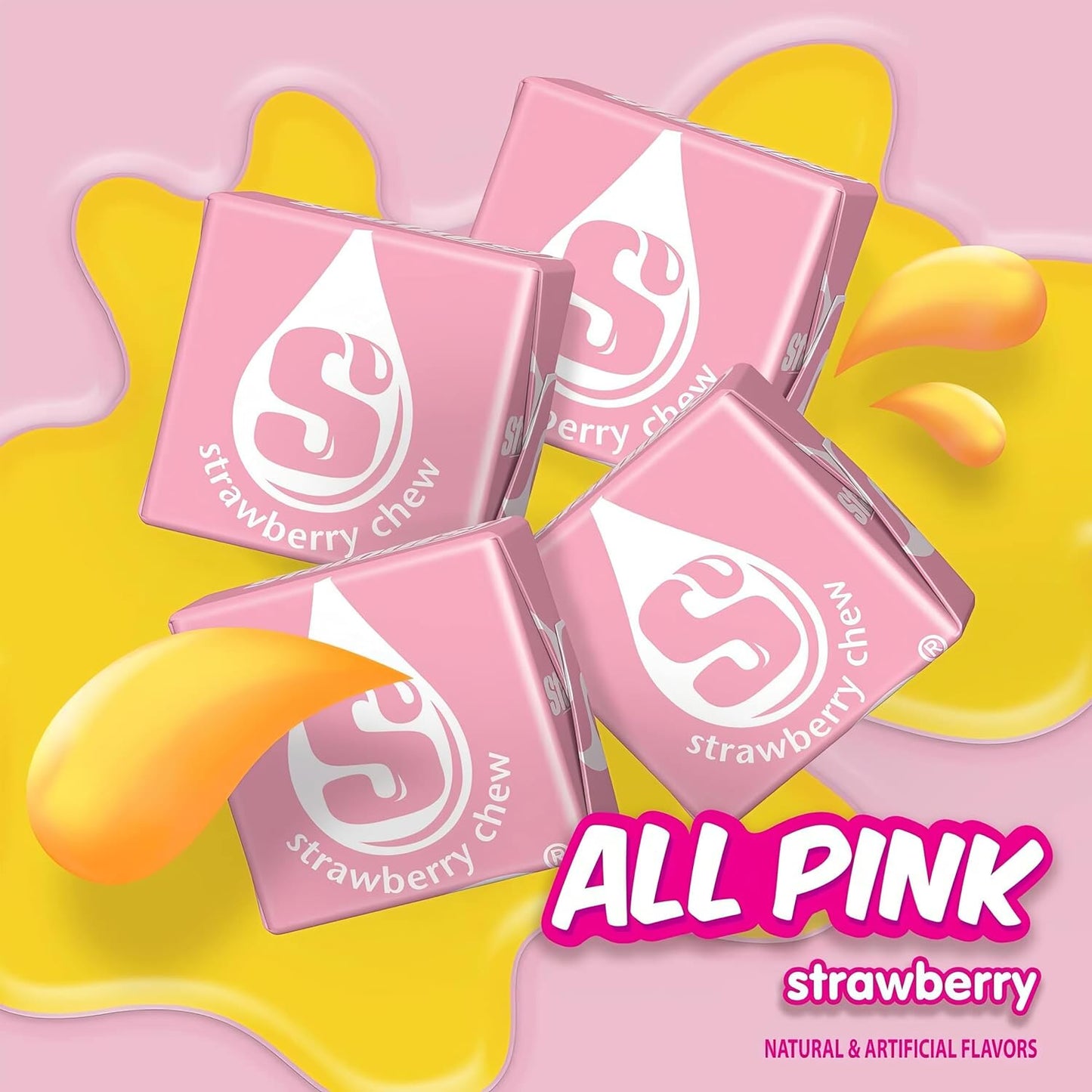 Strburst All Pink Chewy Candy -1 Pound Approx 90 Strawberry Candies - Bulk Candy Individually Wrapped Christmas Candy - Snacks for Kids and Adults - Pink Christmas Candy Bulk for Candy Buffet and Christmas Decoration