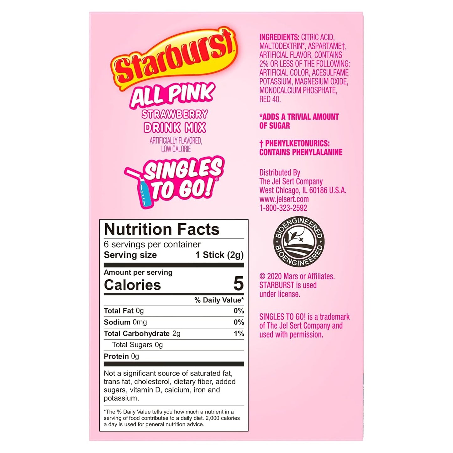 Starburst Singles To Go Powdered Drink Mix, All Pink Strawberry, 3 Boxes with 6 Packets Each - 18 Total Servings, Sugar-Free Drink Powder, Just Add Water, 6 count (Pack of 3)