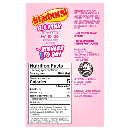 Starburst Singles To Go Powdered Drink Mix, All Pink Strawberry, 3 Boxes with 6 Packets Each - 18 Total Servings, Sugar-Free Drink Powder, Just Add Water, 6 count (Pack of 3)