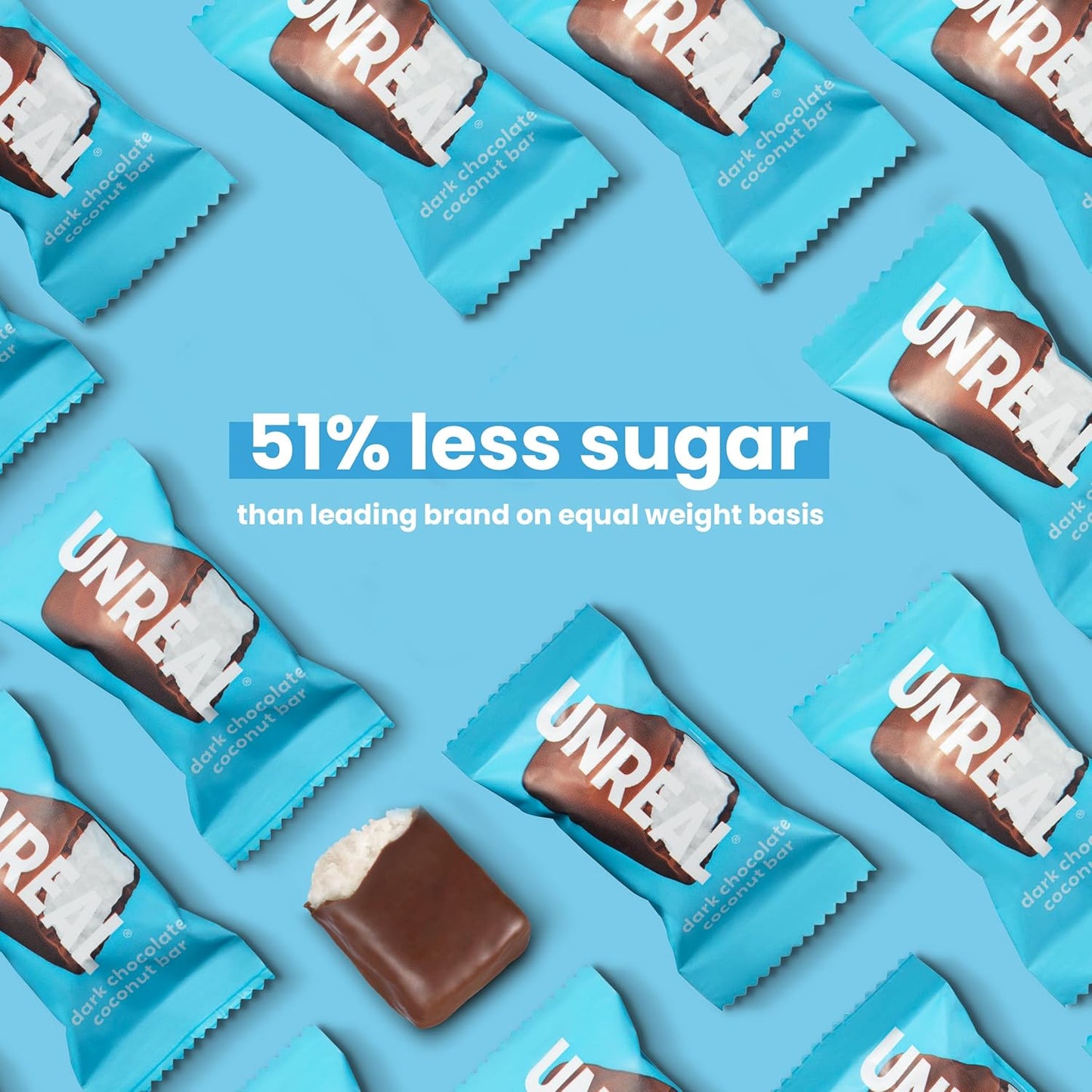 UNREAL Dark Chocolate Coconut Bars (40 Mini Bars) | Vegan, 3g Sugar, & 3 Simple Ingredients | Non-GMO, Gluten Free, & Fair Trade | .53oz each