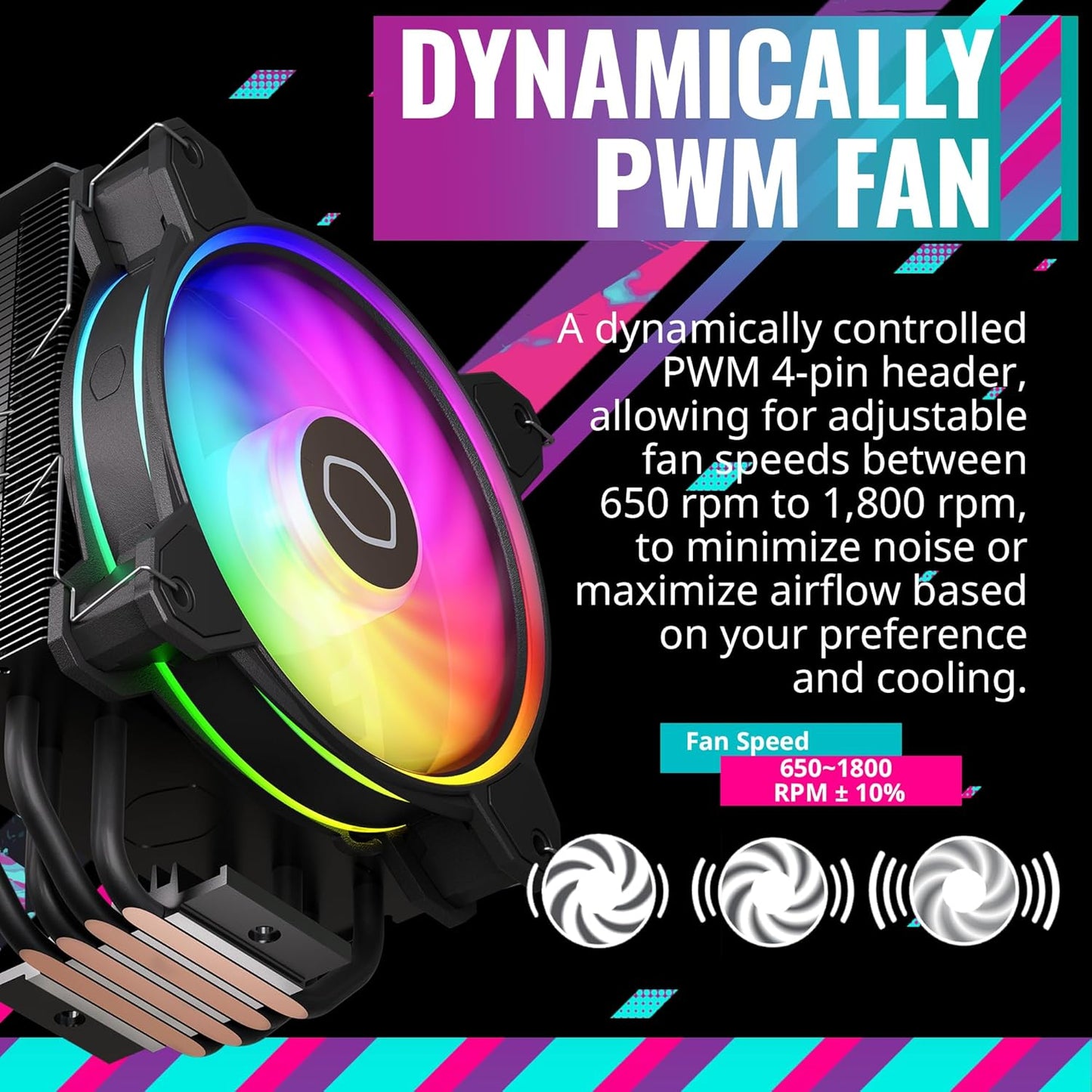Cooler Master Hyper 212 Halo Black CPU Air Cooler, 120 Halo² PWM Fan, Dual Loop ARGB, Aluminum Top Cover, 4 Copper Heat Pipes, 154mm Tall, AMD Ryzen AM5|AM4, Intel LGA 1851|1700|1200 Brackets