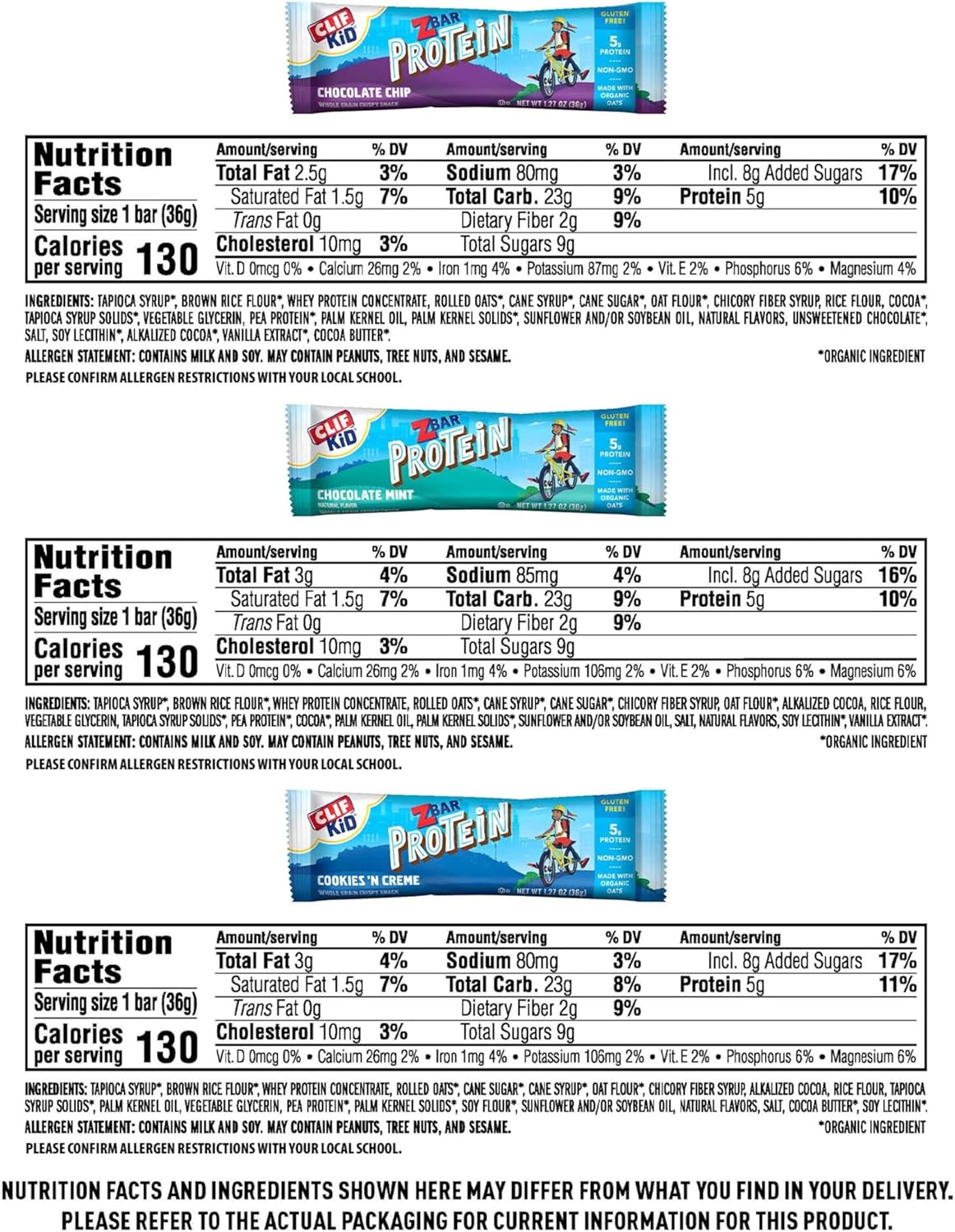 CLIF Kid Zbar and Zbar Protein - Variety Pack - Whole Grain Snack Bars - Made with Organic Oats - Non-GMO - 1.27 oz. (16 Count)