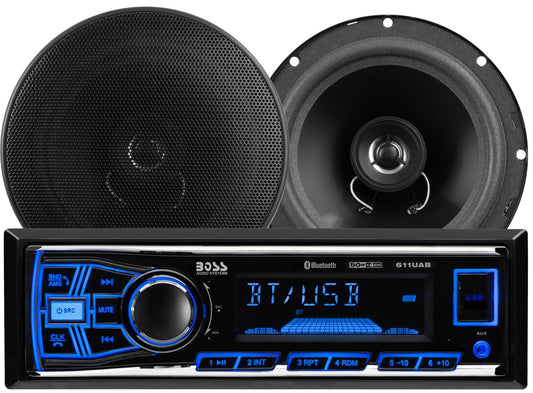BOSS Audio Systems 638BCK Car Stereo Package – Single Din, Bluetooth, No CD DVD Player, AM/FM Radio Receiver, USB, 6.5 Inch 2 Way Full Range Speakers