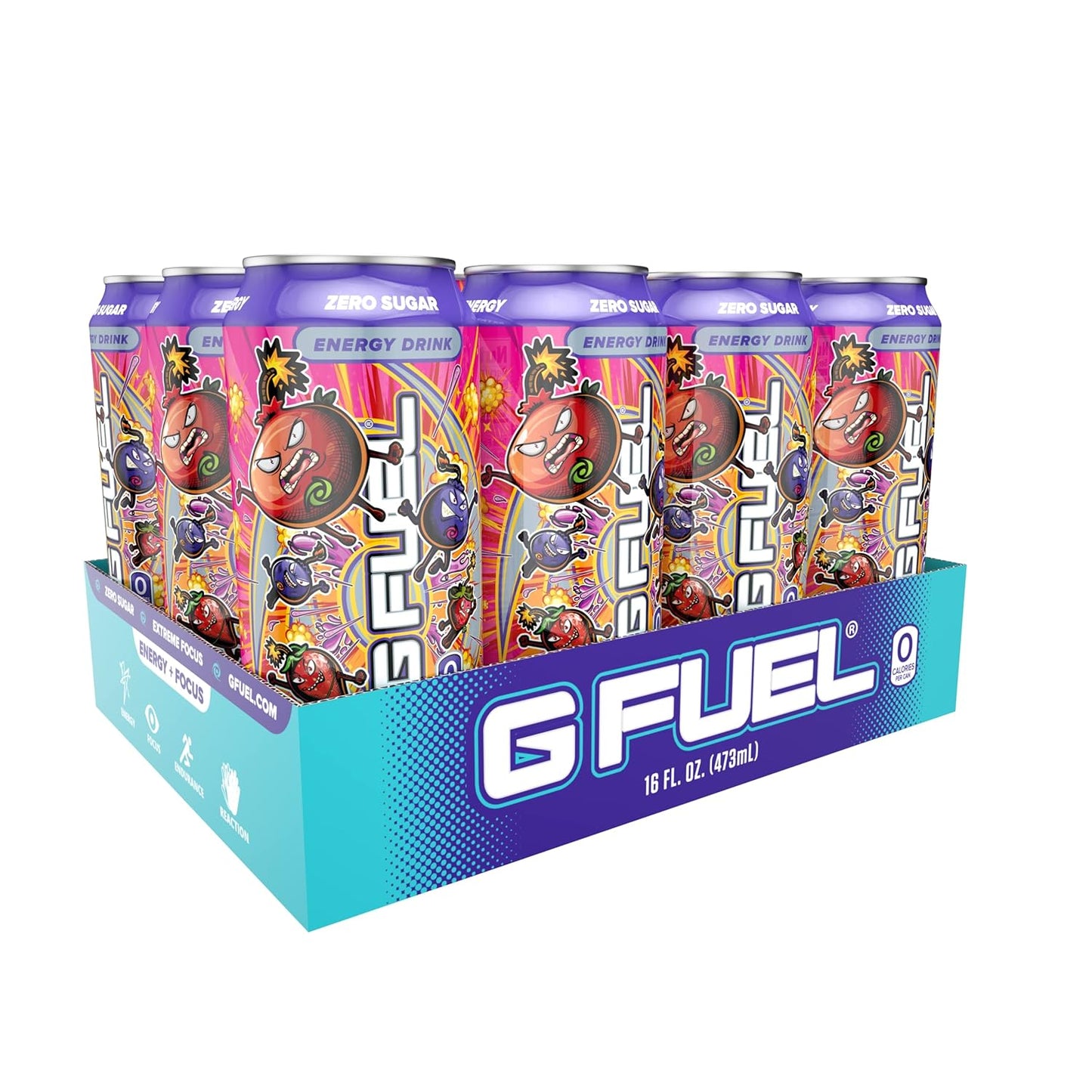 G Fuel Berry Bomb Energy Drink, Sugar Free, Healthy Drinks, Zero Calorie, 300 mg Caffeine per Carbonated Can, Focus Amino, Vitamin + Antioxidants Blend - 12 Pack