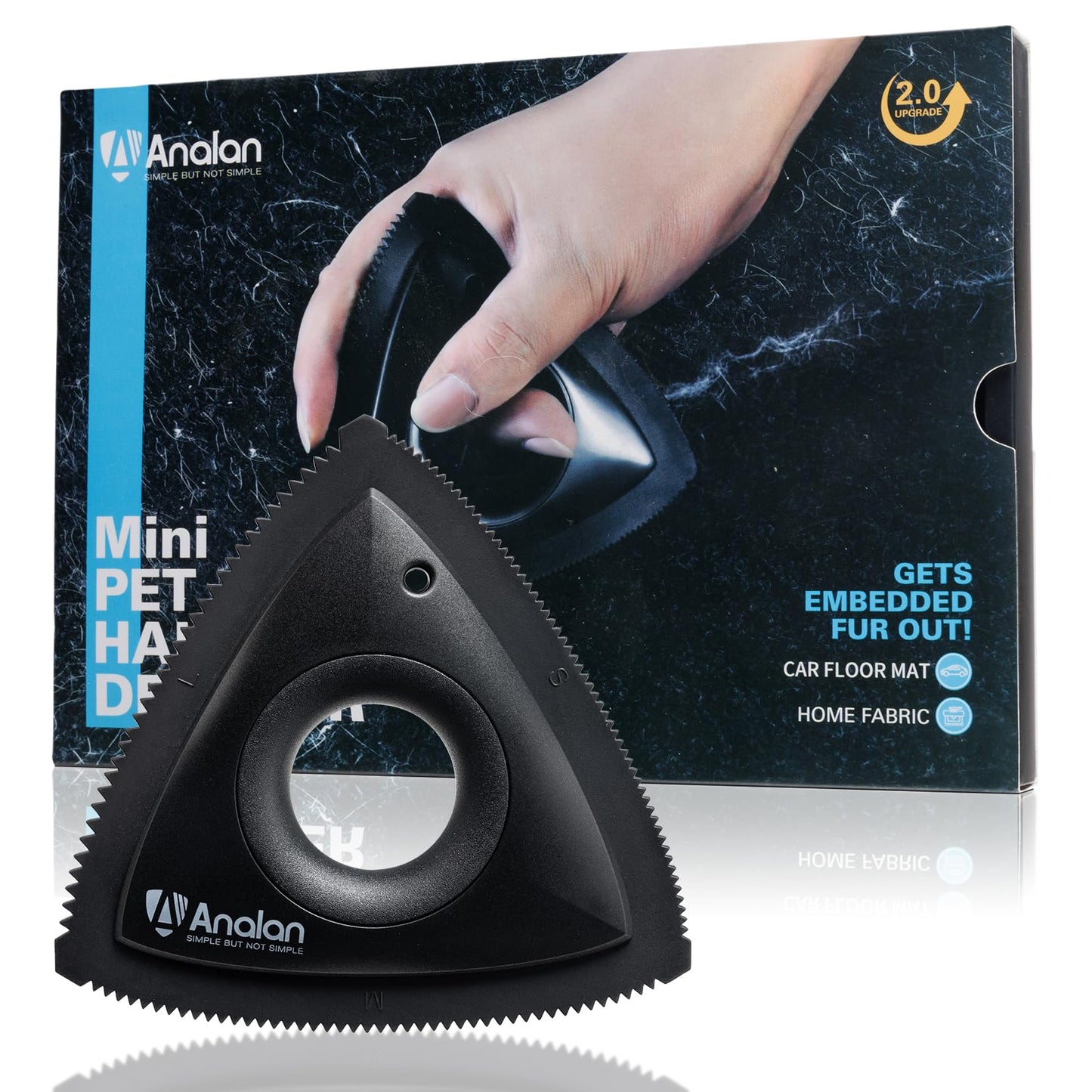 Analan Mini Pet Hair Remover for Car Detailing Supplies, Carpet Dog Hair Remover for Car Interior, Triangle Dog Hair Remover for Auto Detailing, Couch, Furniture, Lint, Carpet(Matte Black)