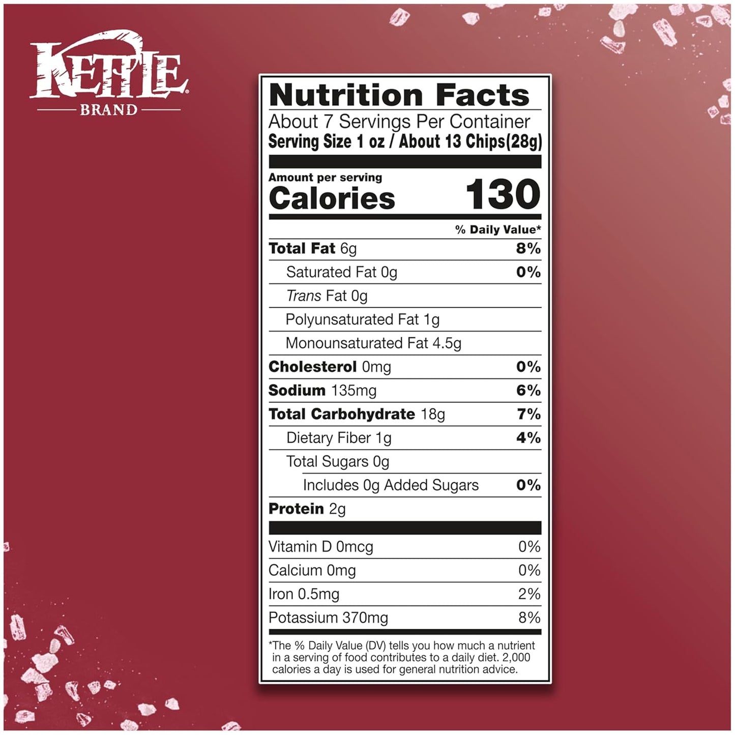 Kettle Brand Potato Chips, Air Fried Himalayan Salt Kettle Chips, 6.5 Oz Bag
