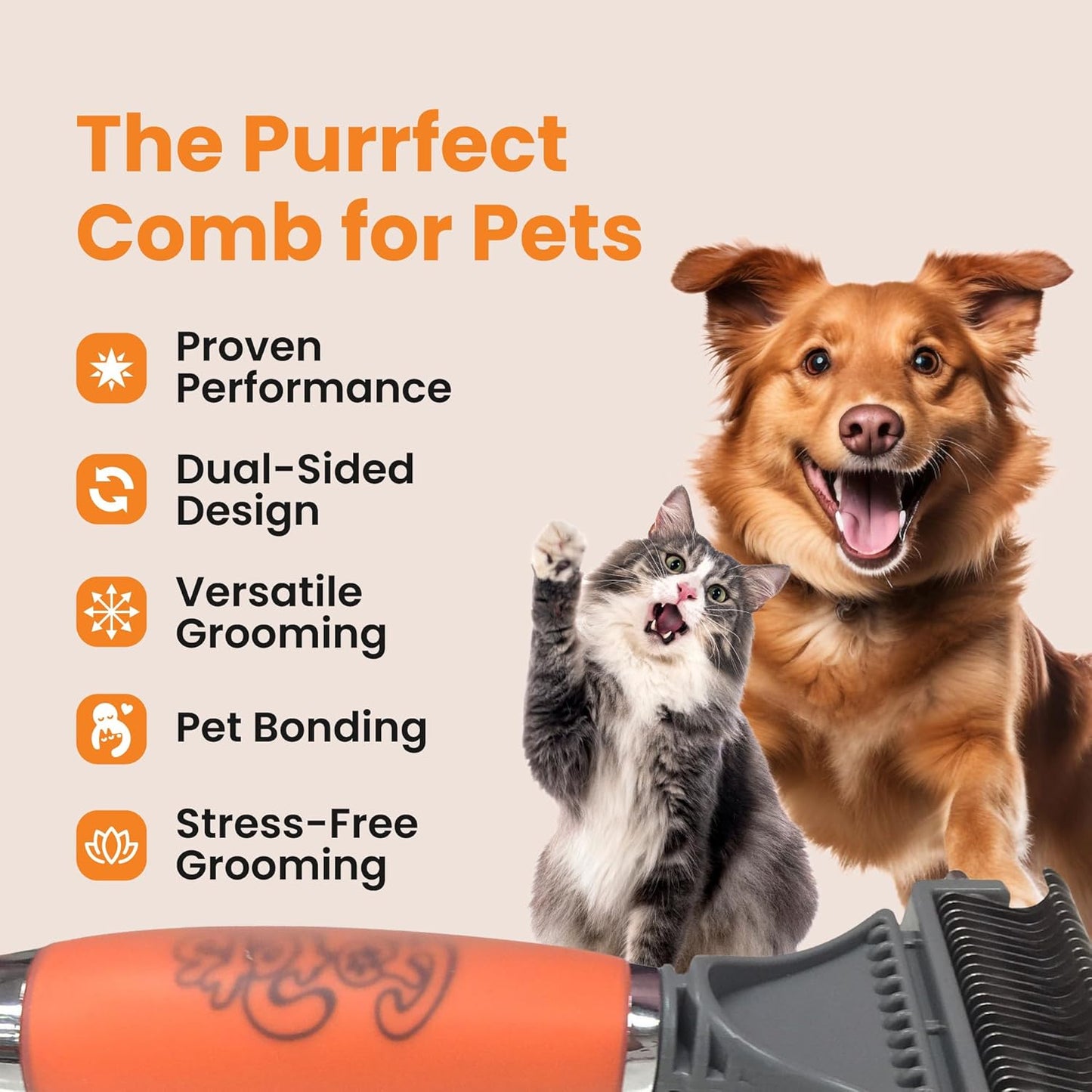 GoPets 2-Sided Deshedding & Dematting Comb for Dogs, Cat Grooming Brush, Undercoat Brush for Mats, Tangles, & Shedding, Stainless Steel Blades, Ergonomic Handle, Ideal for All Breeds & Coat Types