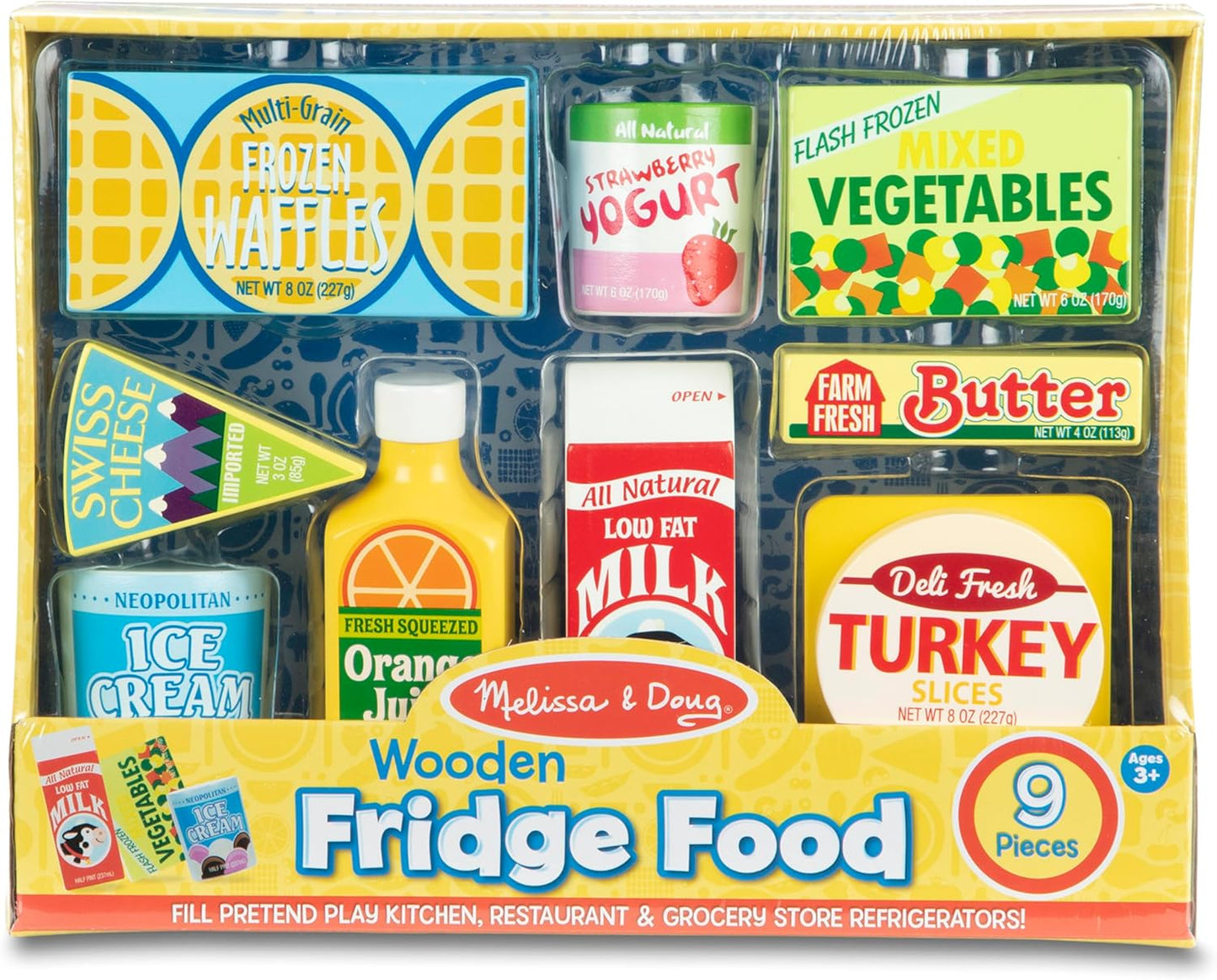 Melissa & Doug Fridge Food Wooden Play Food Set (9 pcs)