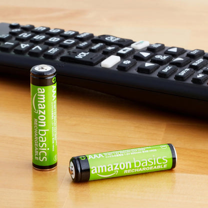 Amazon Basics 12-Pack Rechargeable AAA NiMH Performance Batteries, 800 mAh, Recharge up to 1000x Times, Pre-Charged