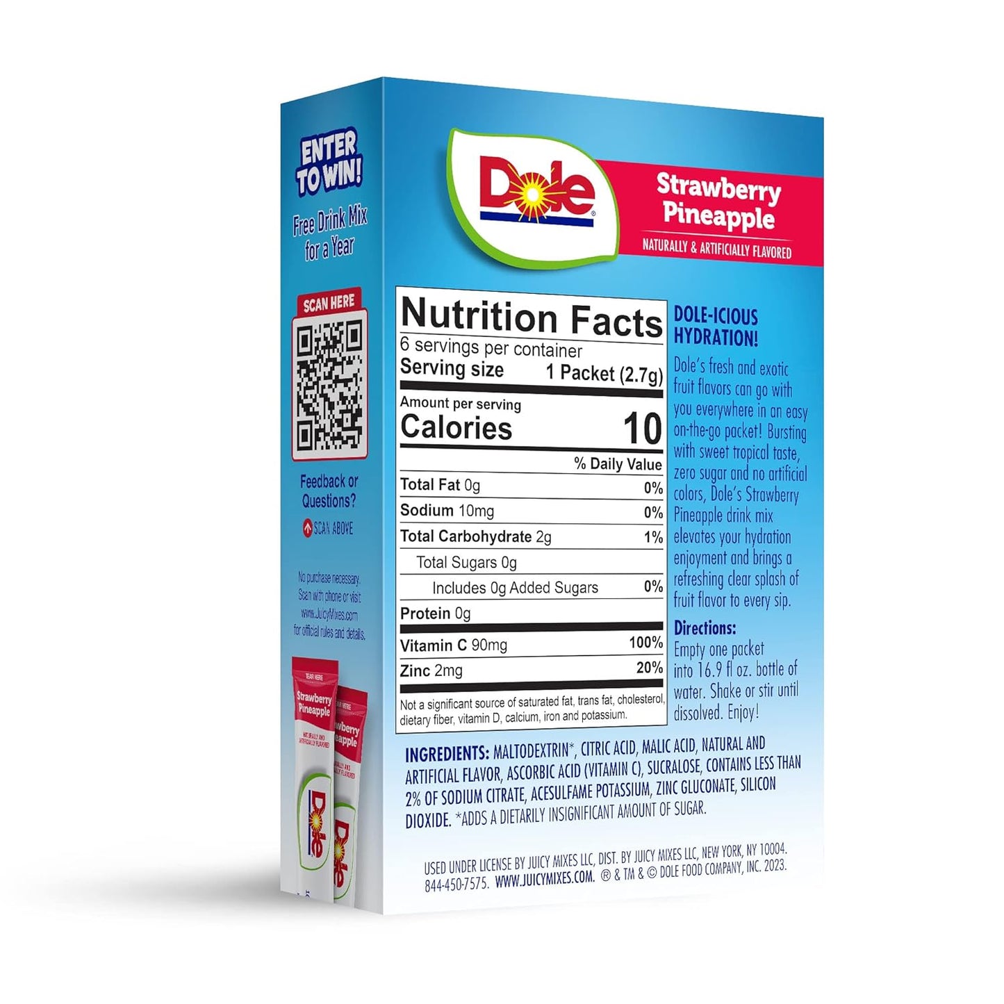Dole Strawberry Pineapple - Powder Drink Mix - Sugar Free & Delicious, Makes 72 Flavored Water Beverages