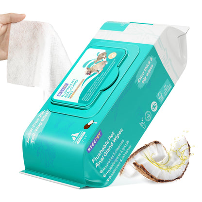HICC PET Wipes for Dogs & Cats, Cleansing Deodorizing & Soothing Allergy Infections Anal Gland Pets Wipes with Coconut Oil - Dog Grooming Wipes for Butt and Paw - Hypoallergenic & Vet Recommended