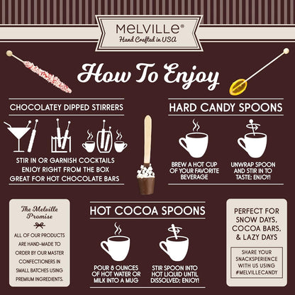 Melville Candy Gourmet Chocolate Stirrers - Naturally Flavored Stirrers for Beverages - Chocolate with Mini Marshmallows, 8 Count