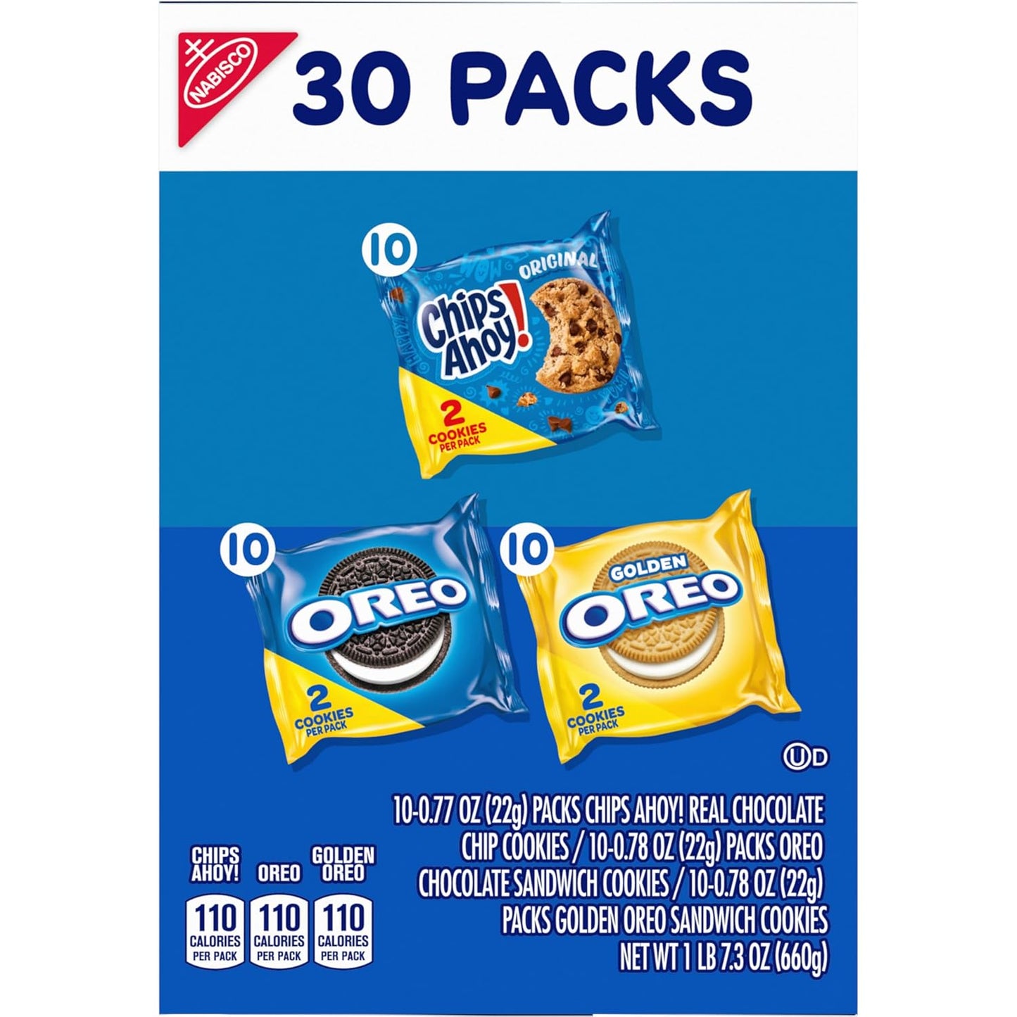 Nabisco Sweet Treats Cookie Variety Pack OREO, OREO Golden & CHIPS AHOY!, 30 Snack Packs (2 Cookies Per Pack)