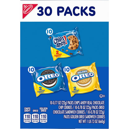Nabisco Sweet Treats Cookie Variety Pack OREO, OREO Golden & CHIPS AHOY!, 30 Snack Packs (2 Cookies Per Pack)