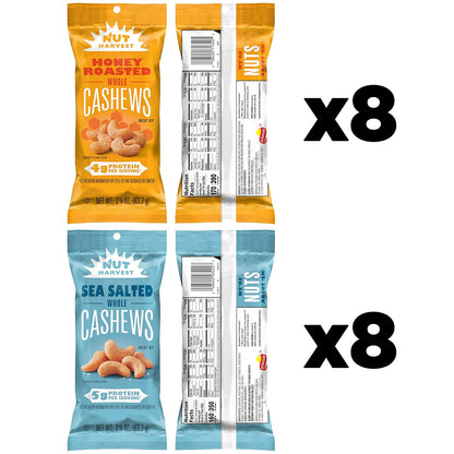 Nut Harvest, Sweet & Salty Cashews Variety Pack, 2.25 Ounce (Pack of 16)