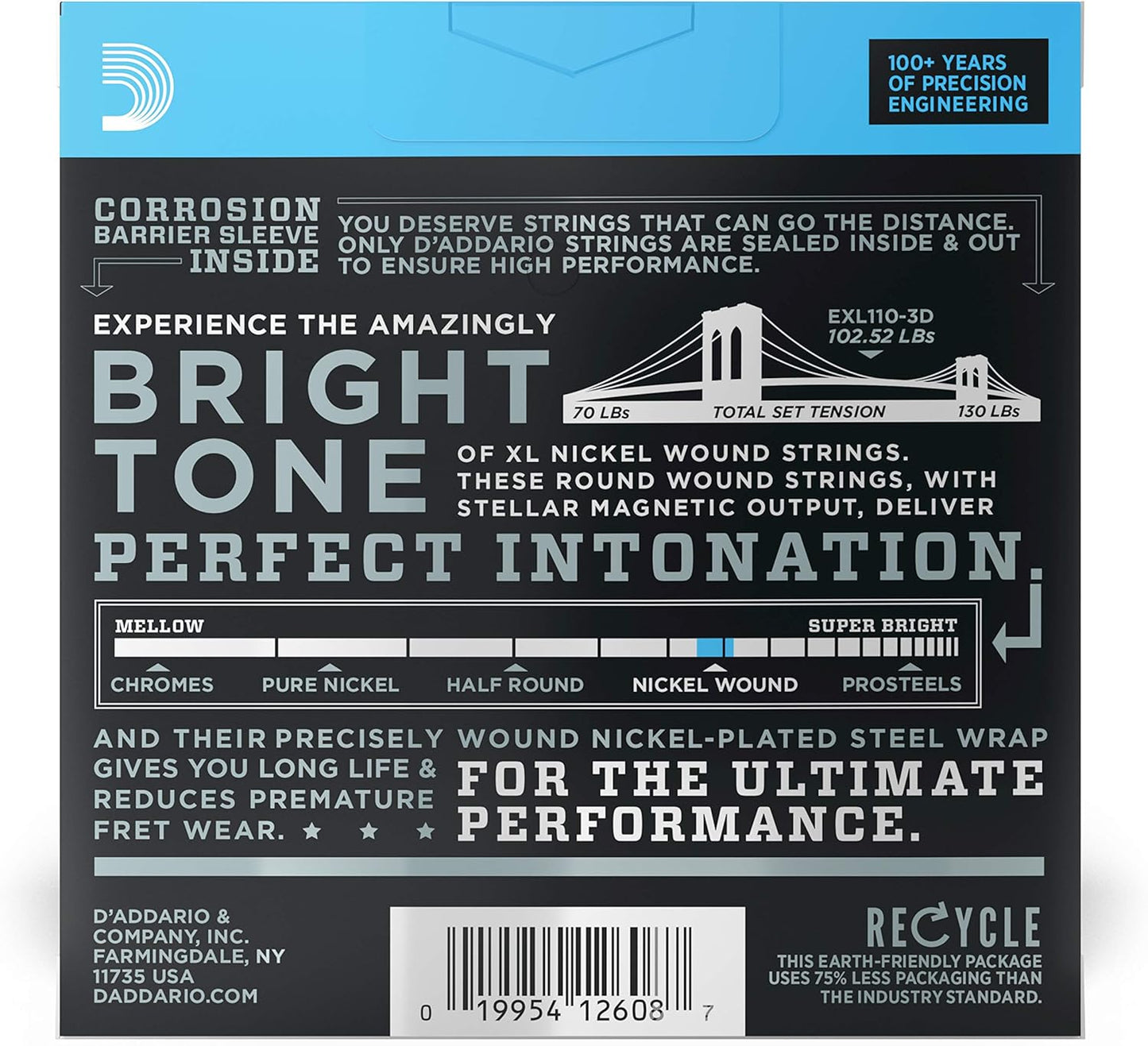 D'Addario Guitar Strings - XL Nickel Electric Guitar Strings - EXL110-3D - Perfect Intonation, Consistent Feel, Reliable Durability - For 6 String Guitars - 10-46 Regular Light, 3-Pack