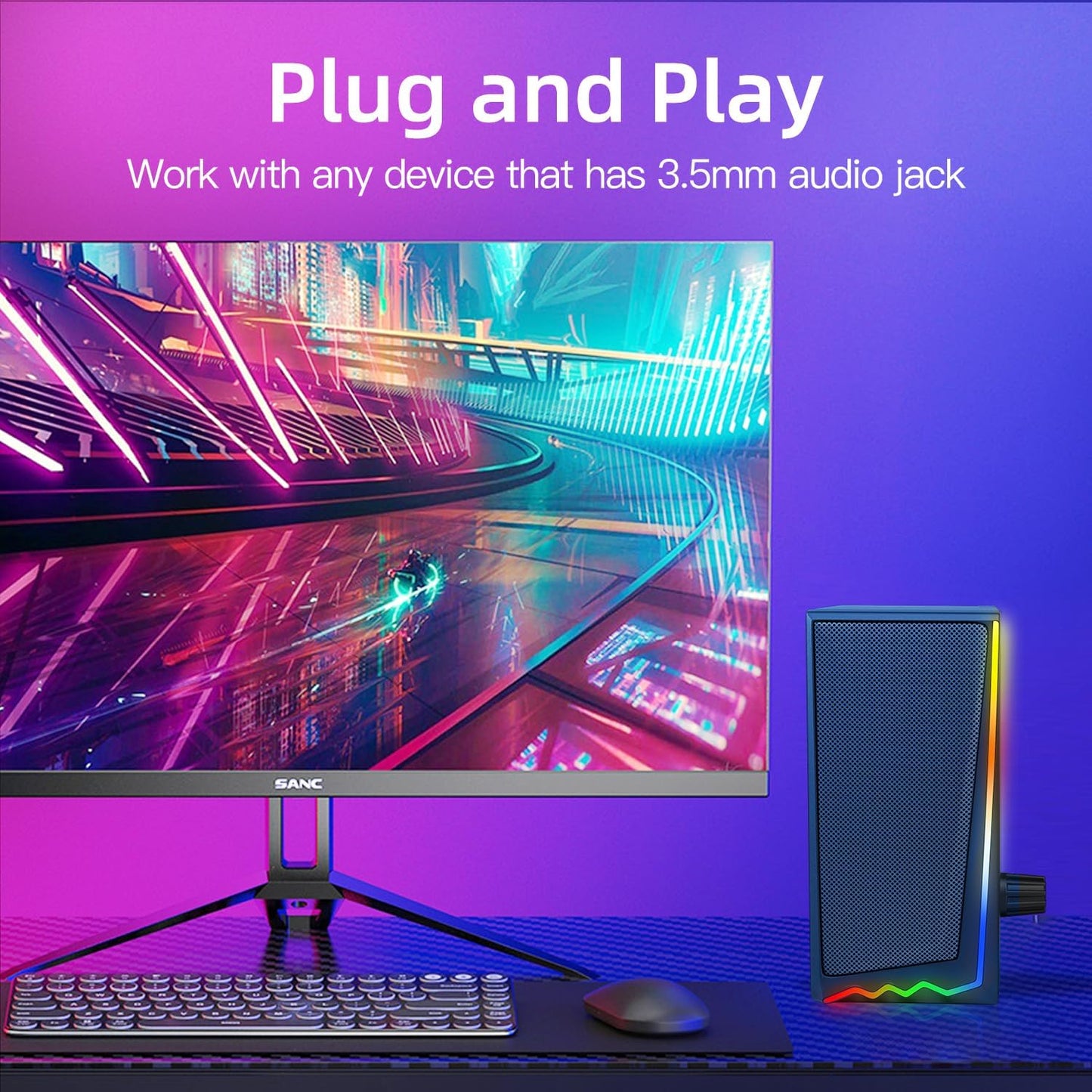 Computer Speakers with 3.5 mm Aux,Desktop Speakers with Various Colorful RGB Lights,Gaming Speakers with Volume Control,Computer Speakers for PC/Desktop Monitor/Laptop/Tablet Phone