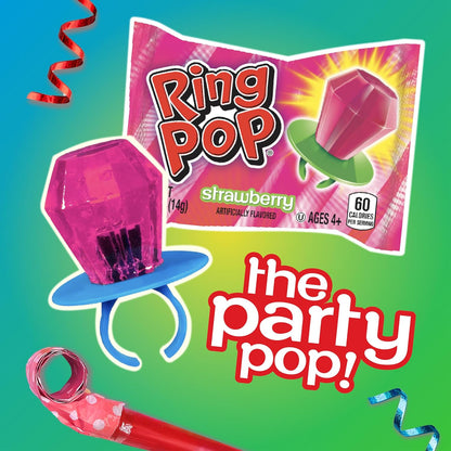 Ring Pop Pink Colorfest Holiday Candy Pink Lollipops - 30 Ct Bulk Candy Individually Wrapped in Pink Strawberry Flavor - Hard Candy Lollipops For Party Favors, Stocking Stuffers, Bachelorette Parties