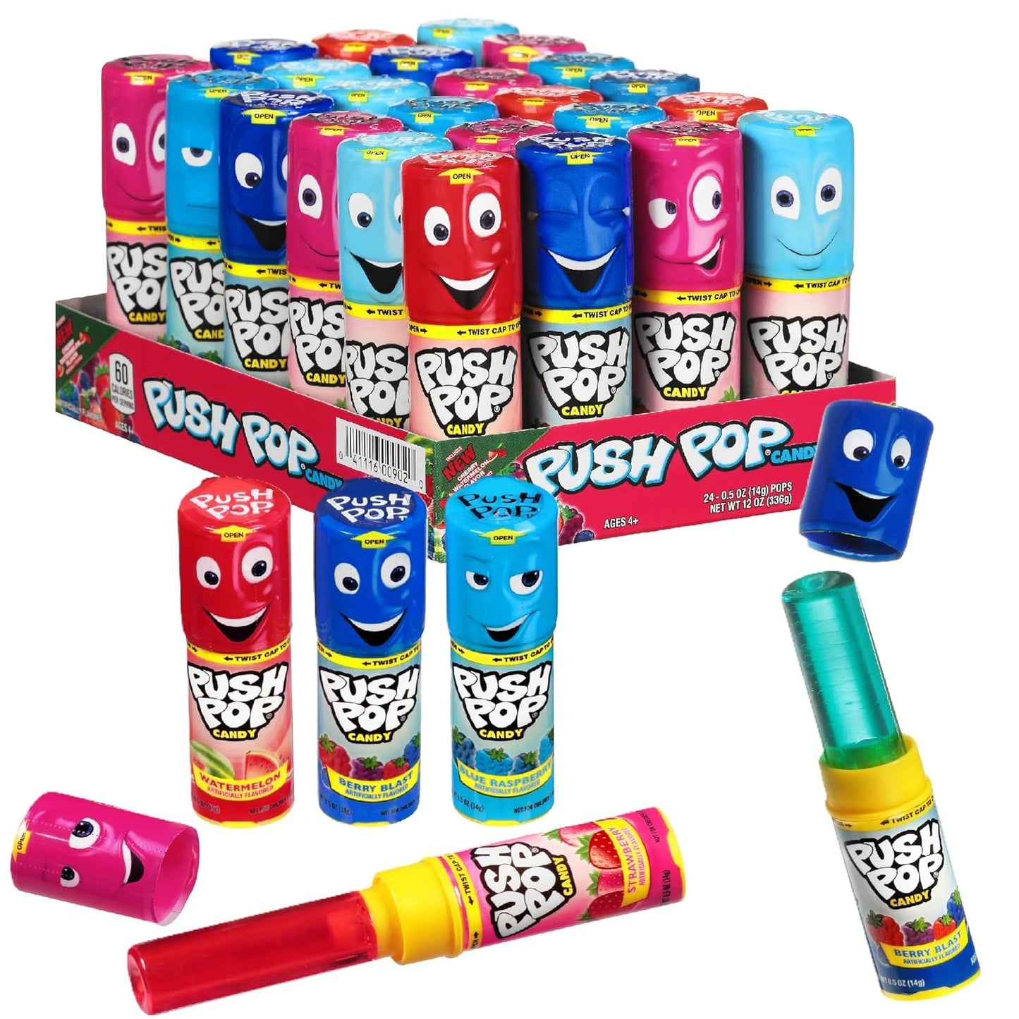 Push Pop Holiday Candy Lollipops - 24 Ct Candy Variety Pack in Assorted Fruity Flavors - Individually Wrapped Hard Candy For Party Favors, Stocking Stuffers, Holiday Gifts for Kids