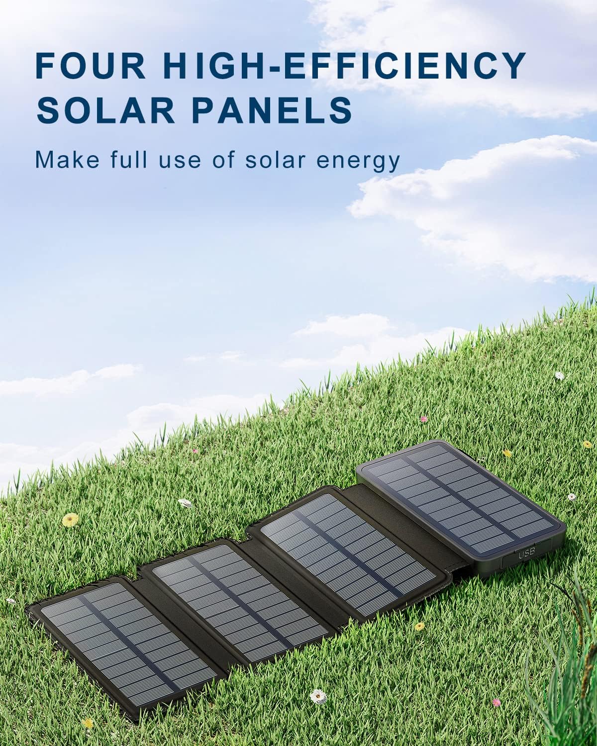 Hiluckey Solar Charger Power Bank 25000mAh USB C Fast Charging Portable Phone Charger with 4 Solar Panels & 3 USB Outputs for iPhone Tablet