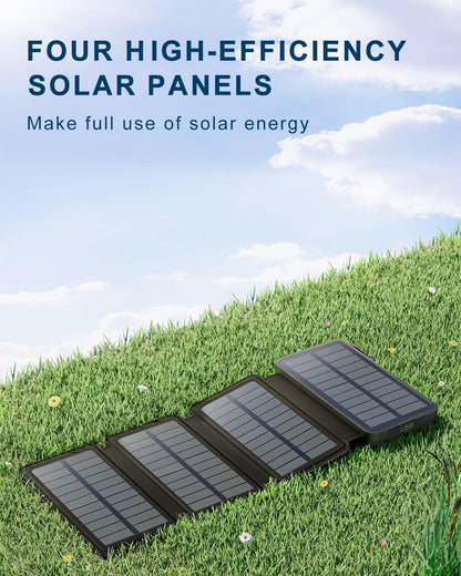 Hiluckey Solar Charger Power Bank 25000mAh USB C Fast Charging Portable Phone Charger with 4 Solar Panels & 3 USB Outputs for iPhone Tablet