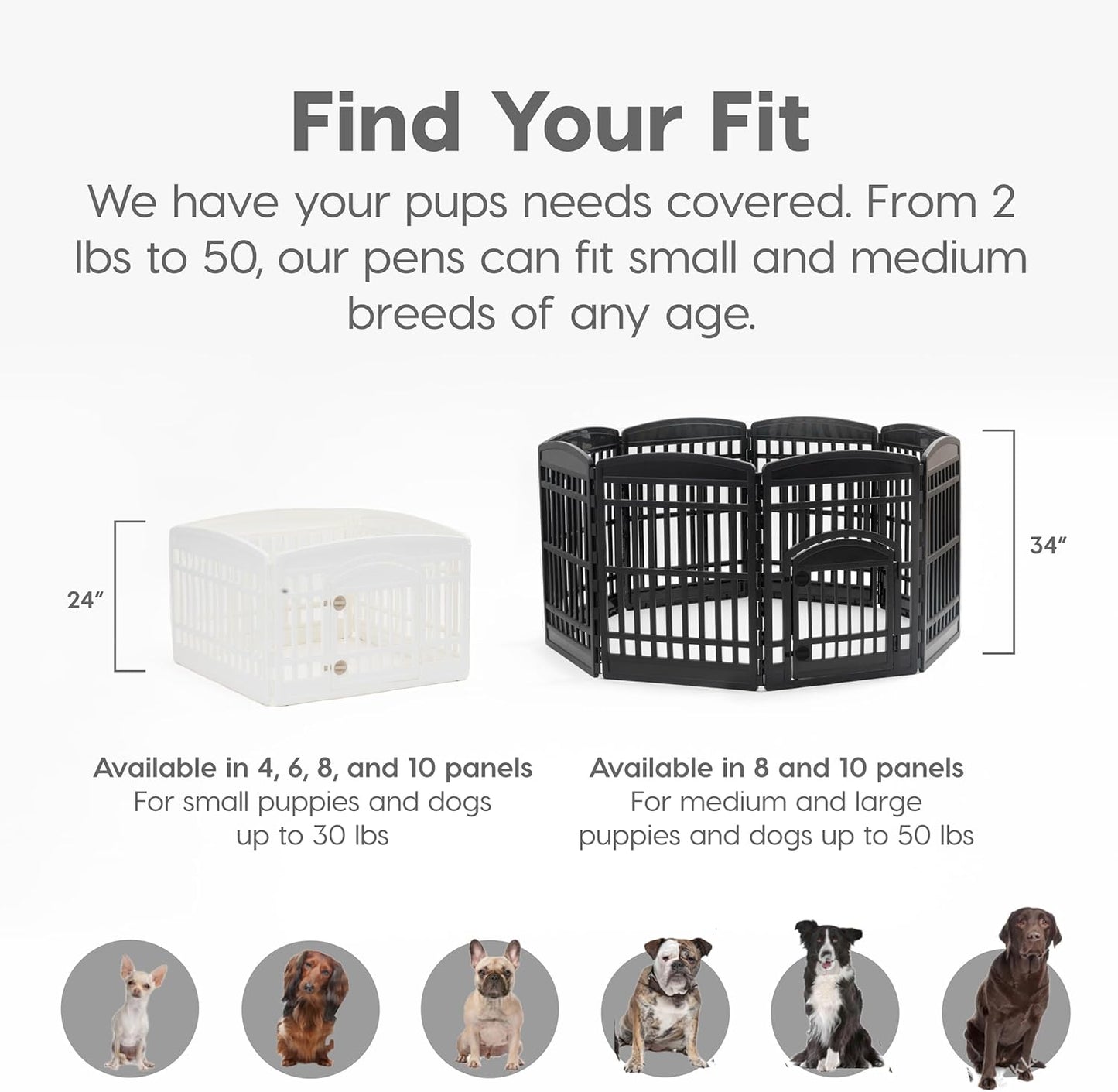 IRIS USA 24" Exercise 4-Panel Pet Playpen with Door, Dog Playpen, Puppy Playpen, for Puppies and Small Dogs, Keep Pets Secure, Easy Assemble, Fold It Down, Easy Storing, Customizable, White