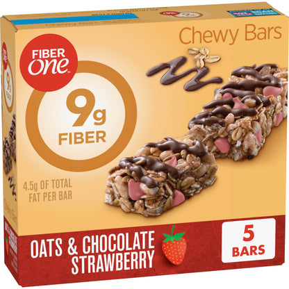 Fiber One Chewy Bars, Oats & Chocolate Strawberry Fiber Snacks, 5 Count, 7 oz