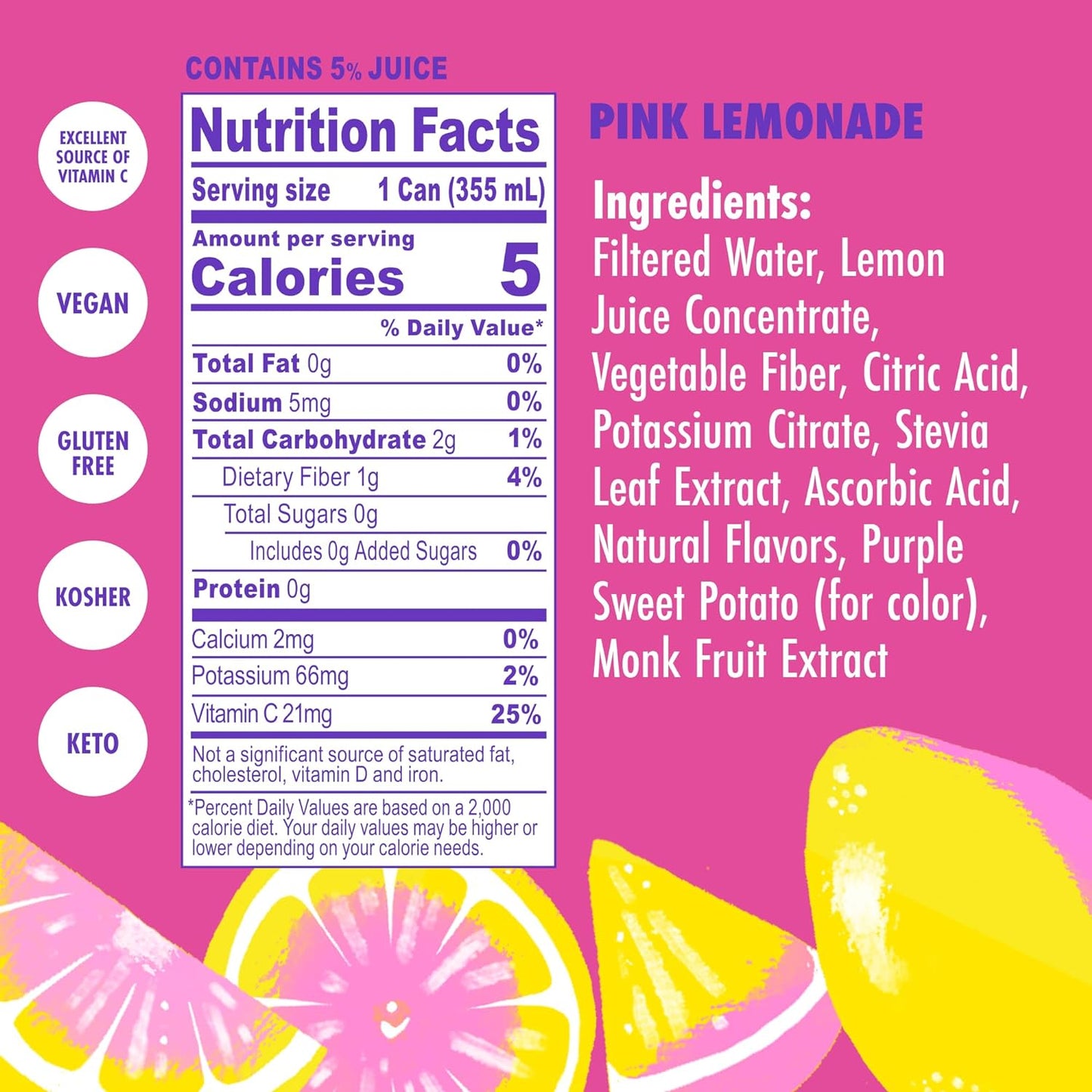 Swoon Pink Lemonade - Low Carb, Paleo-Friendly, Gluten-Free Keto Drink - Sugar Free Strawberry Lemonade Made with 100% Lemon Juice Concentrate & Sweetened by Monk Fruit, 12 Fl oz (Pack of 12)
