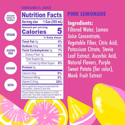 Swoon Pink Lemonade - Low Carb, Paleo-Friendly, Gluten-Free Keto Drink - Sugar Free Strawberry Lemonade Made with 100% Lemon Juice Concentrate & Sweetened by Monk Fruit, 12 Fl oz (Pack of 12)