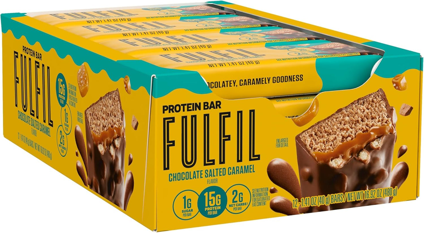 FULFIL Protein Snack Bars, NEW Recipe Chocolate Salted Caramel, 15g Protein, Pantry Staples, 12 Count, Packaging May Vary