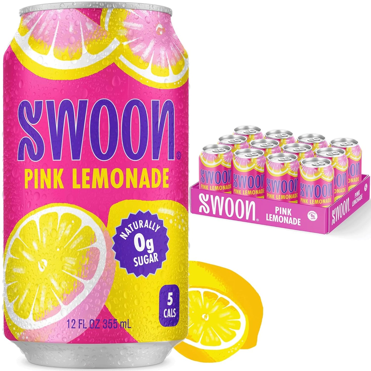 Swoon Pink Lemonade - Low Carb, Paleo-Friendly, Gluten-Free Keto Drink - Sugar Free Strawberry Lemonade Made with 100% Lemon Juice Concentrate & Sweetened by Monk Fruit, 12 Fl oz (Pack of 12)