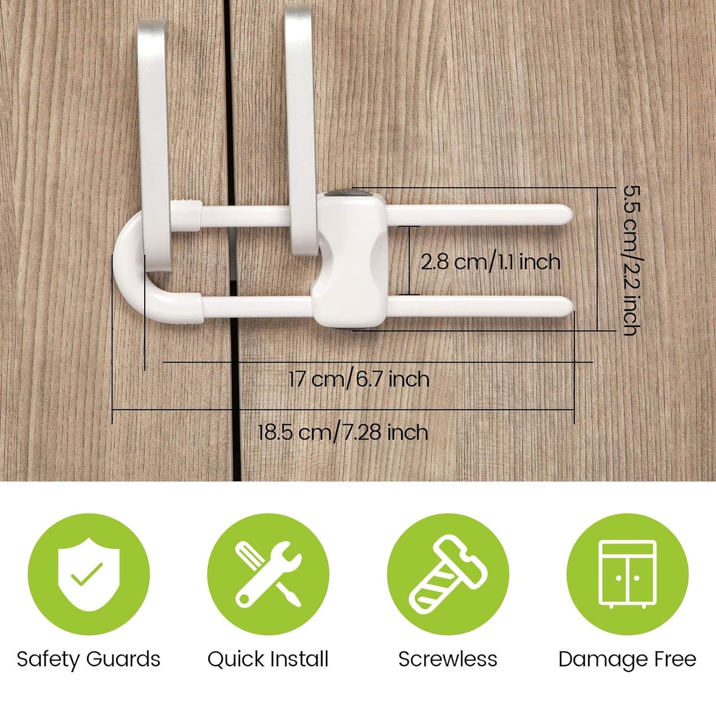 Jetec 10 Pieces Cabinet Locks for Babies, U-Shaped Proofing Drawers Safety Child Locks Adjustable, Easy to Use Childproof Latch for Knob Handle on Kitchen Door Storage Cupboard Closet (White)