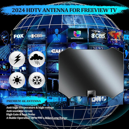 2024 TV Antenna for Smart TV Indoor, TV Antenna for Local Channels, 1000+ Miles Long Range TV Antenna Indoor 360°Reception, Support 8K 4K 1080p HDTV Antenna with 25ft Coaxial Cable