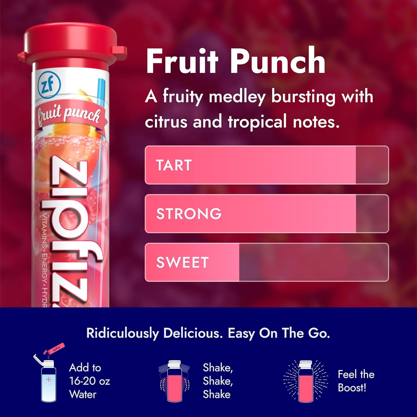 Zipfizz Healthy Energy Drink Mix, Hydration with B12 and Multi Vitamins, Fruit Punch, 20 Tubes (Pack of 1)
