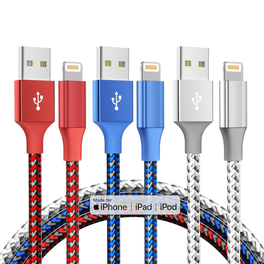 iPhone Charger Cord 3Pack 10FT Apple MFi Certified Nylon Braided Fast Charging Lightning Cable Compatible with iPhone 14/13/12/11 Pro/11/XS MAX/XR and More