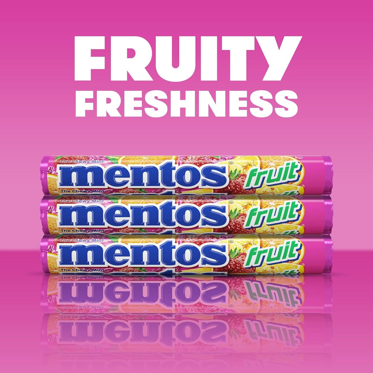 Mentos Chewy Candy Mint Roll, Fruit, Holiday Christmas Stocking Stuffers for Adults & Kids, Non-Melting, 14 Count (Pack of 6)