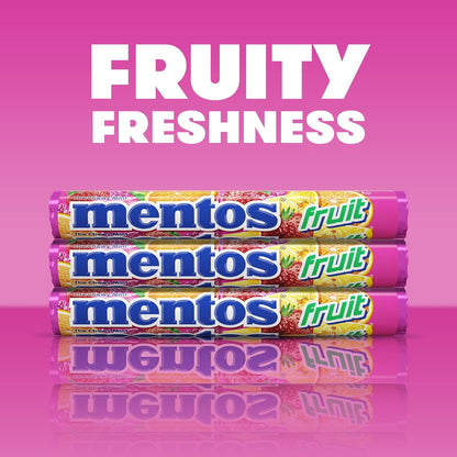 Mentos Chewy Candy Mint Roll, Fruit, Holiday Christmas Stocking Stuffers for Adults & Kids, Non-Melting, 14 Count (Pack of 6)