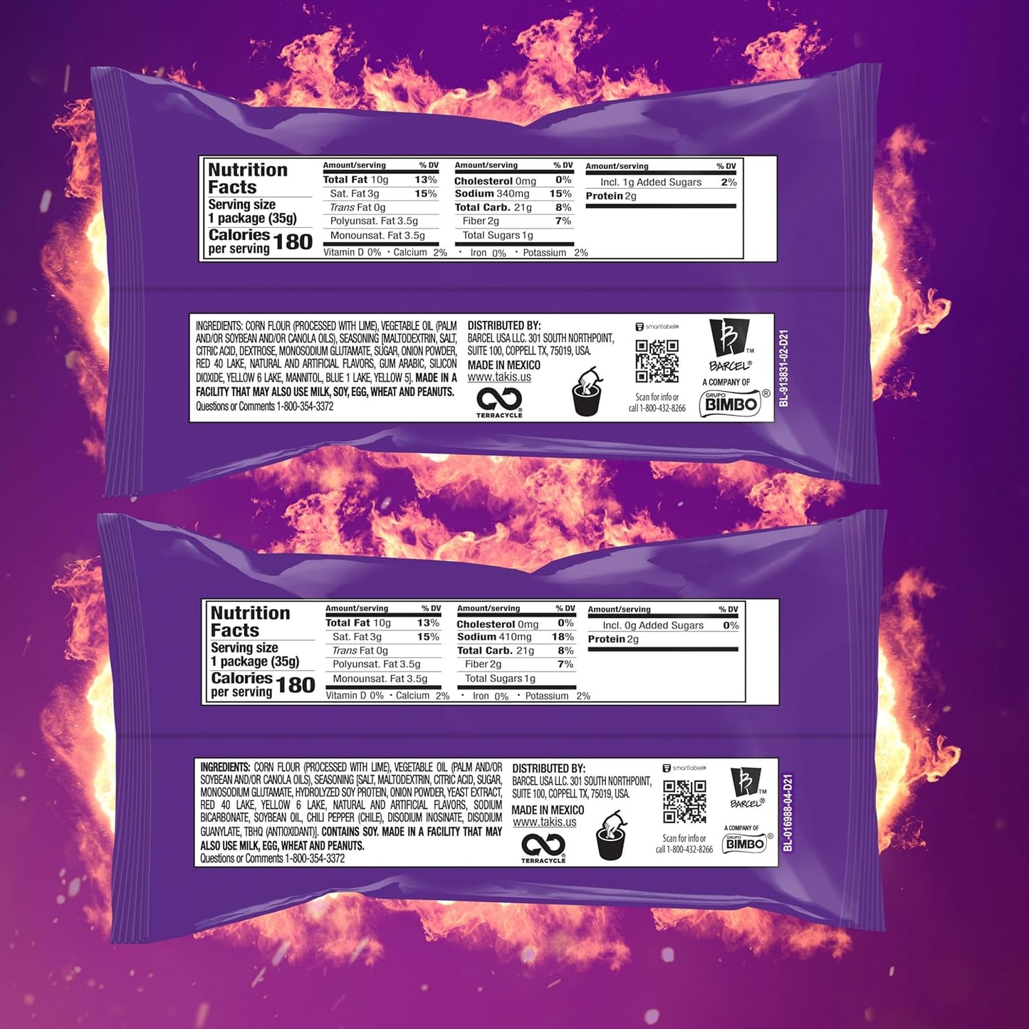 Takis Mini 25 pc / 1.23 oz Bite Size Variety Pack, Assorted Flavored Mixed Rolled Tortilla Chips – (15) Fuego Mini 1.23 oz, (10) Nitro Mini 1.23 oz