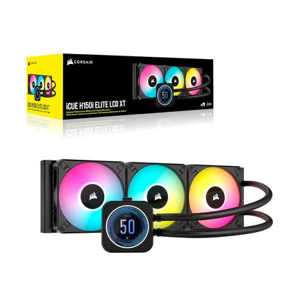 Corsair iCUE H150i Elite LCD XT Liquid CPU Cooler - IPS LCD Screen - Three AF120 RGB Elite Fans - 360mm Radiator - Fits Intel® LGA 1700, AMD® AM5, and More - Included iCUE Commander CORE - Black