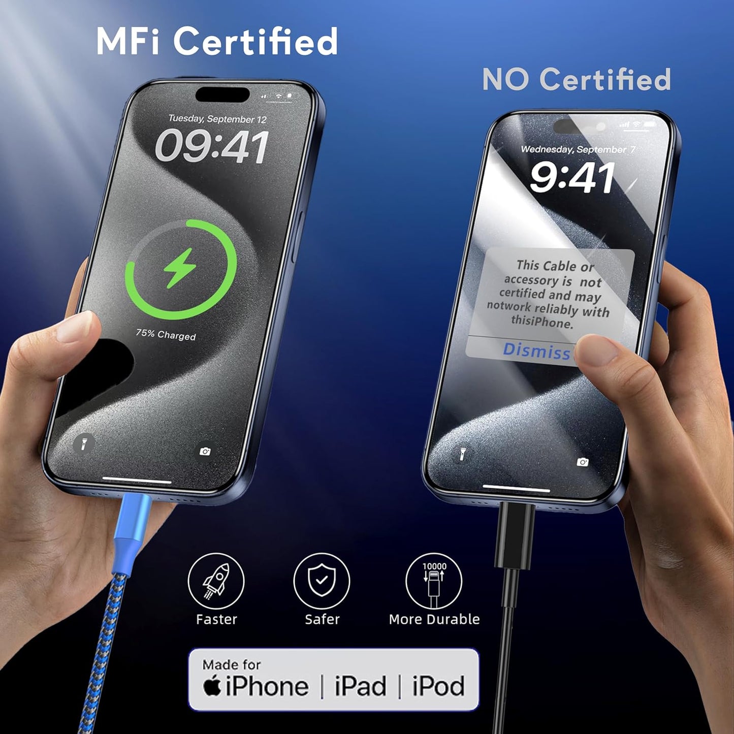 iPhone Charger Cord 3Pack 10FT Apple MFi Certified Nylon Braided Fast Charging Lightning Cable Compatible with iPhone 14/13/12/11 Pro/11/XS MAX/XR and More
